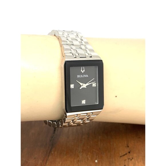 Bulova Women's Watch 96P202 Quartz Black Dial Diamond Quadra Tank Silver Steel - Picture 11 of 14